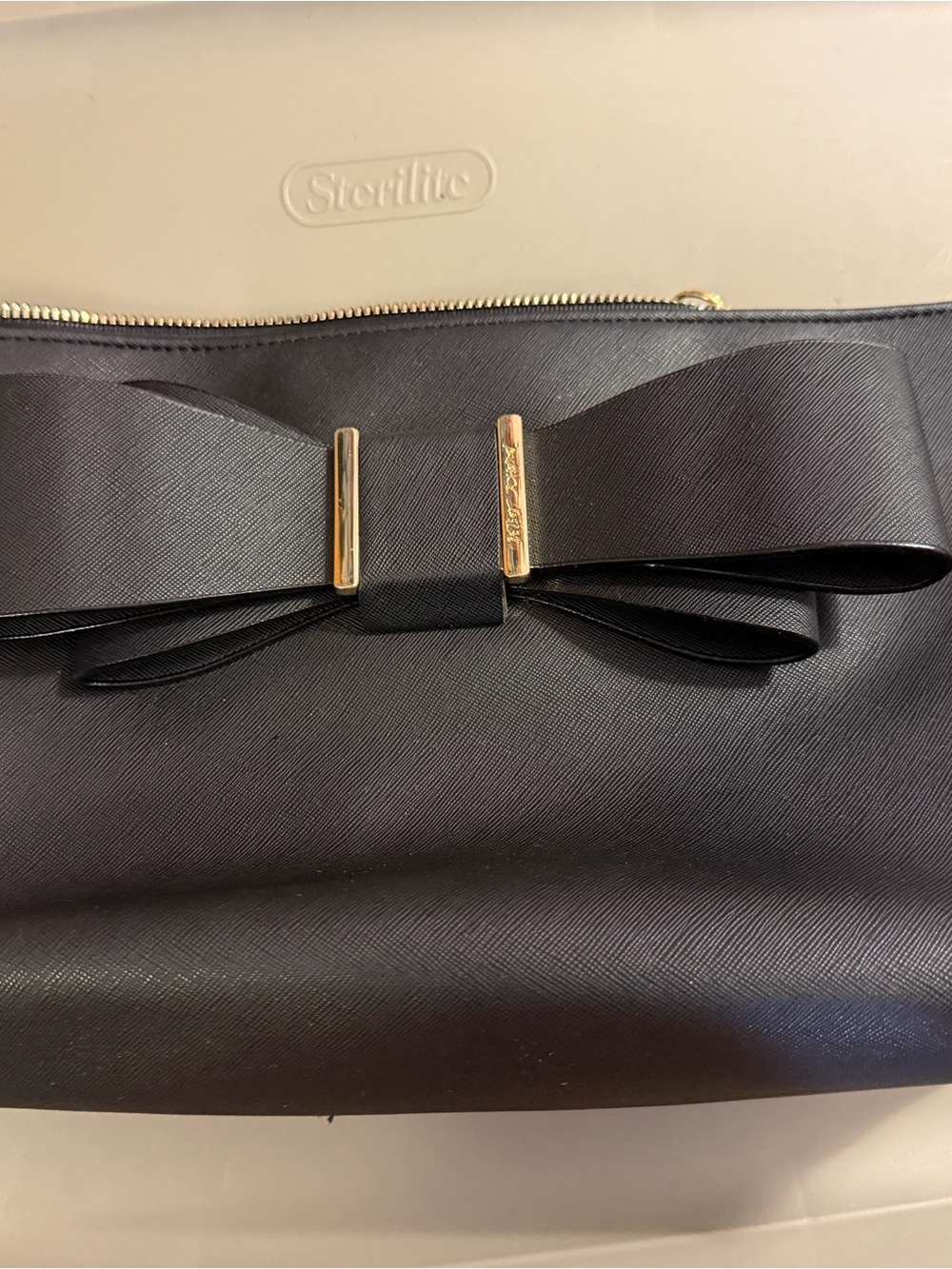 Betsey Johnson Black Bow-Accent Wristlet Clutch